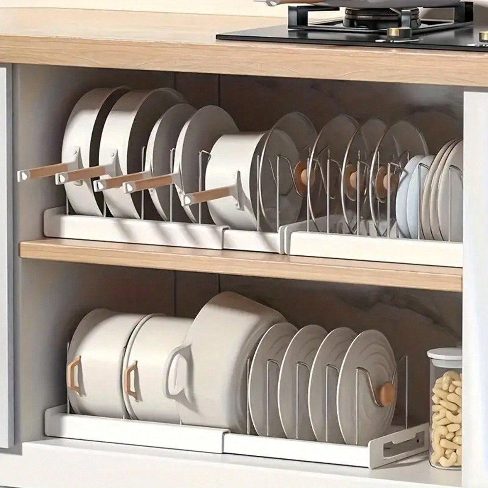 Kitchen Utensil Holder - 1pc 究極のキッチンオーガナイザー省スペース拡張可能な棚鍋蓋ホルダー器具ラック引き出し引き出しきちんとした調理用