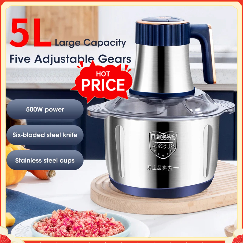 Kitchen Gadgets Vegetable Chopper - 5L電動ミートグラインダー 304ステンレス製フードクラッシャー 多機能野菜スライサー チョッパー ミンサー ベビーフードプロセッサー