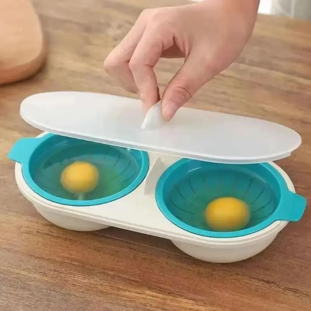 Kitchen Gadgets New Products - 1/2 個新製品キッチン調理ガジェット家庭用ノンスティック温泉卵型食品グレードダブルカップ電子レンジ卵調理器