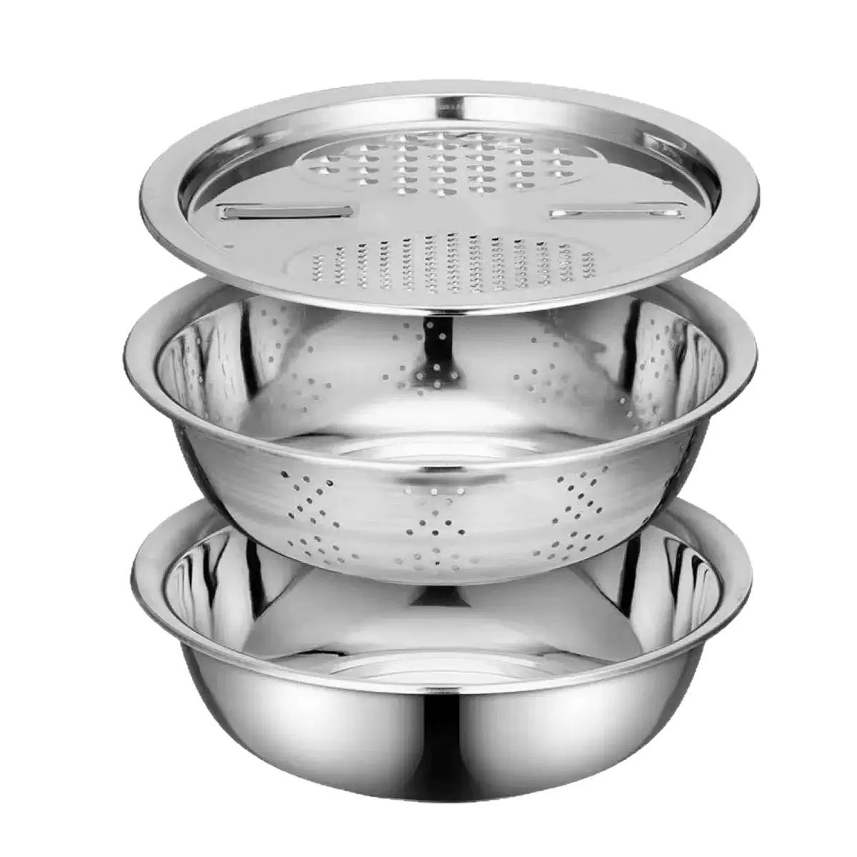 Kitchen Gadgets Vegetable Chopper - 3個セット 多機能野菜スライサー ステンレス製 洗浄槽＆水切りかご付き、家庭料理用キッチンフードチョッパー