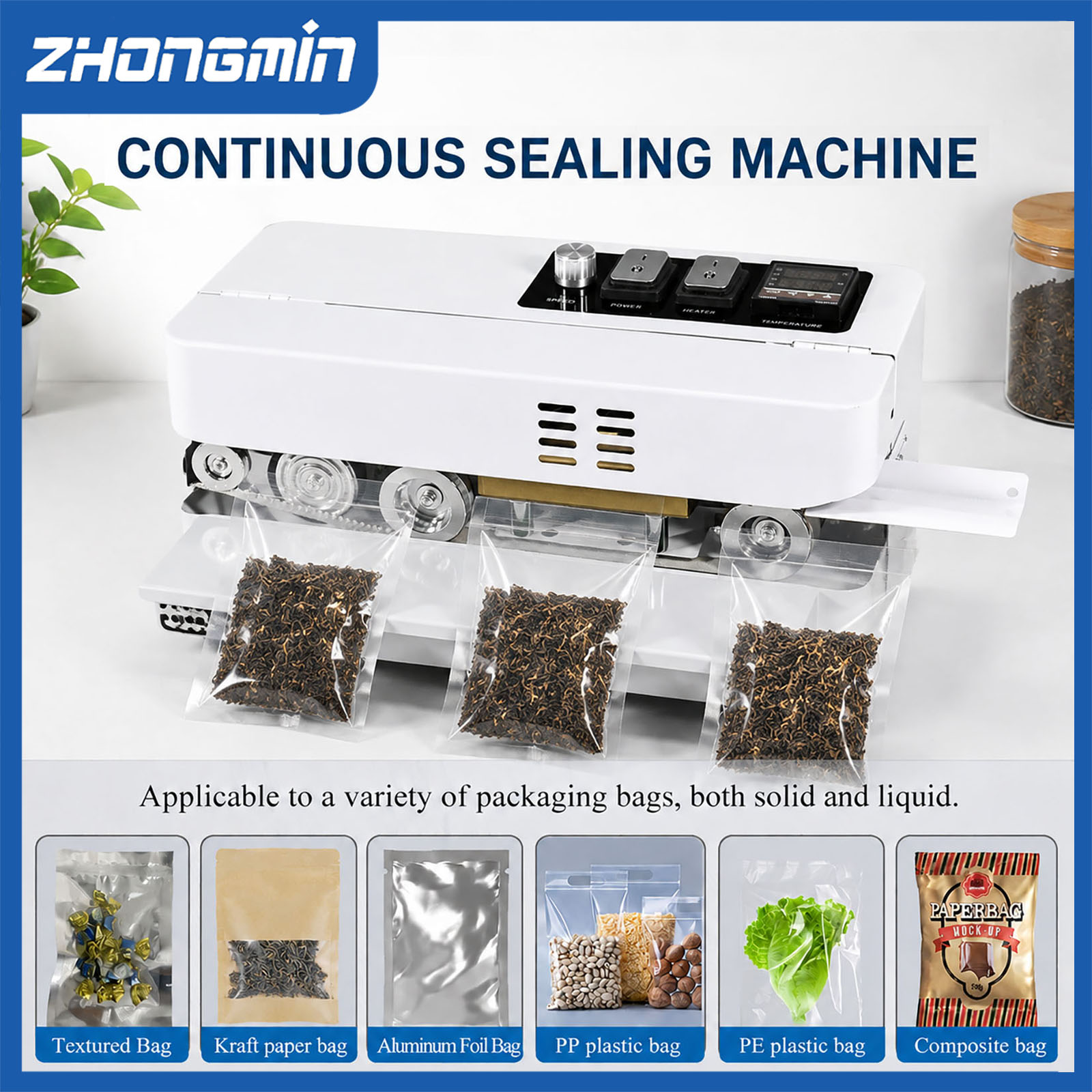 Food Vacuum Sealer - ZHONGMIN 電動真空シーラー 食品保存用 タッチボタン式 ドライ/ウェット対応 内蔵カッター