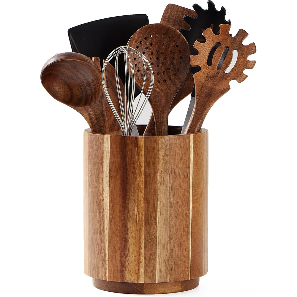 Kitchen Utensil Holder - アカシア材製キッチンカウンター用調理器具ホルダー、360度回転 ° 回転式7.2インチ木製調理器具収納容器（カウンタートップファームハウスキッチン用）