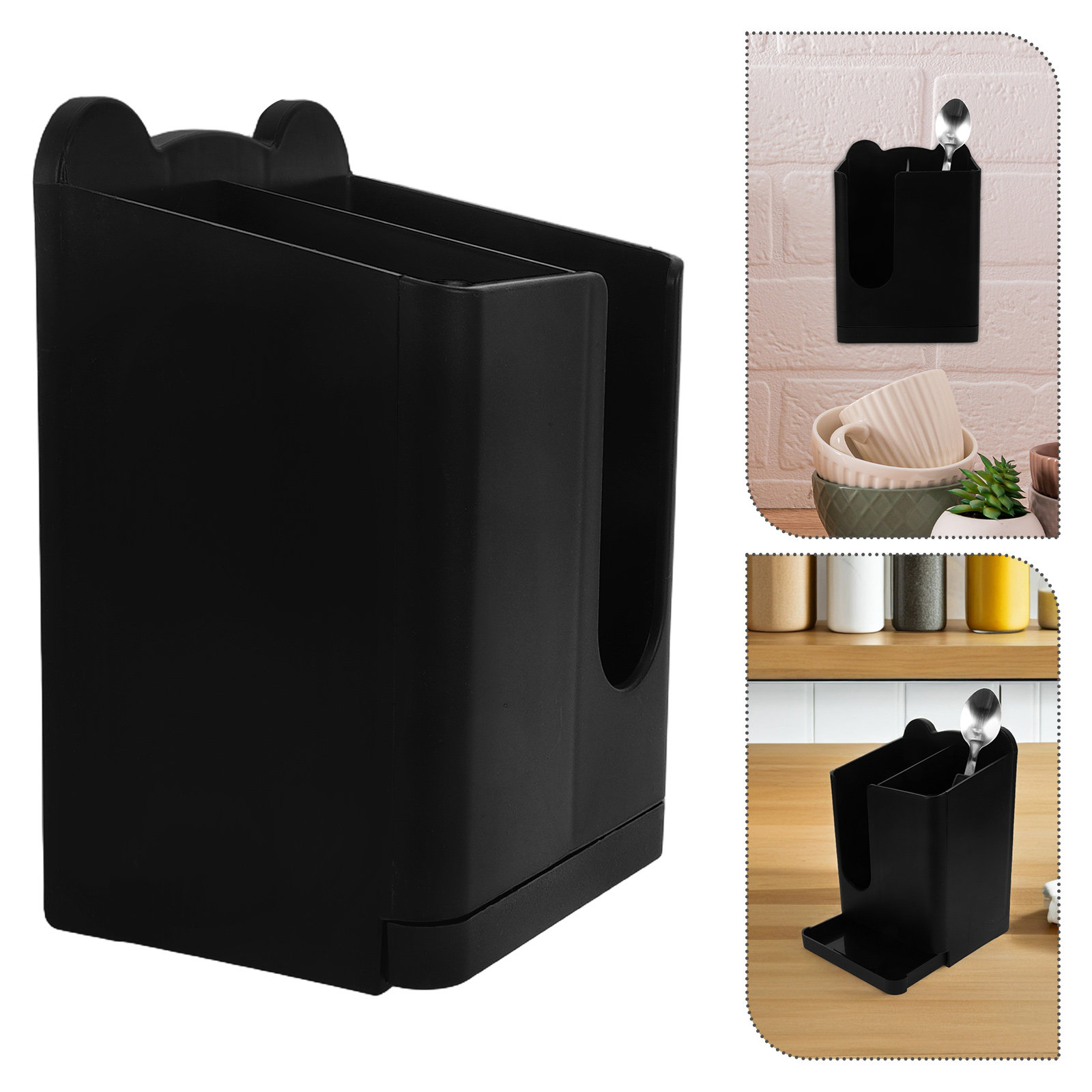 Kitchen Utensil Holder - 2個入り箸とスプーンホルダー 壁掛け式キッチン用品オーガナイザー 省スペース 水切り容器 カウンタートップ用