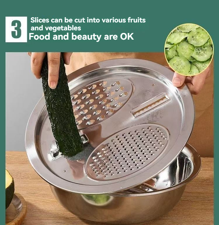 3個セット 多機能野菜スライサー ステンレス製 洗浄槽＆水切 - Kitchen Gadgets Vegetable Chopper のレビューと価格