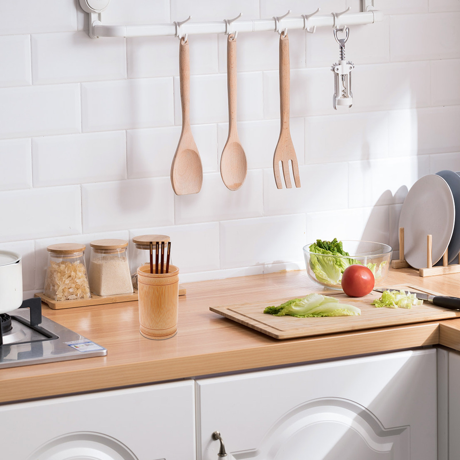 手作りの竹製ペンホルダー、箸収納ボックス、卓上キッチンオーガ - Kitchen Utensil Holder のレビューと価格
