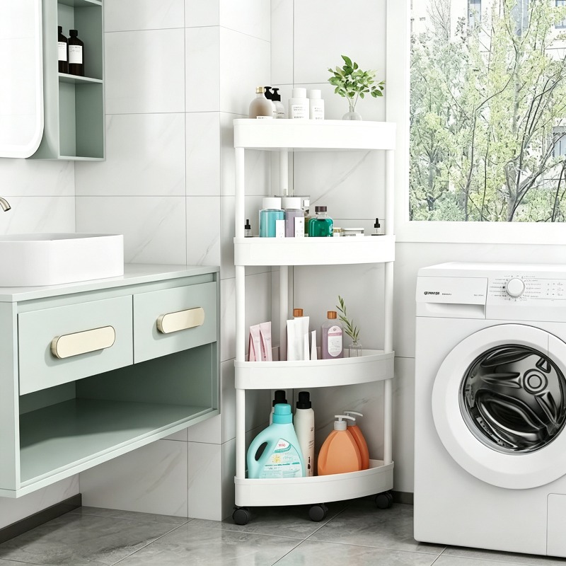 モダンな5段コーナー収納棚、多機能自立型ラック、車輪付き、バ - Kitchen Gadgets Needed のレビューと価格